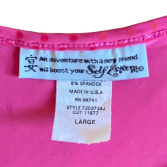 Vintage Self Esteem Sleeveless Tank,Pink w Red Vinyl Dots,Large (measures small) - Picture 3 of 7